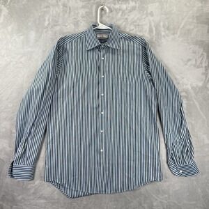 Luciano Barbera Shirt men's XL Button Up Striped Cotton Italy Casual Blue Green
